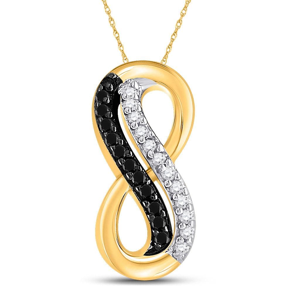 10kt Yellow Gold Womens Round Black Color Enhanced Diamond Infinity Pendant 1/10 Cttw