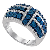 Sterling Silver Womens Round Blue Color Enhanced Diamond Fashion Ring 1/8 Cttw