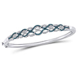Sterling Silver Womens Round Blue Color Enhanced Diamond Braided Bangle Bracelet 3/4 Cttw