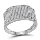 10kt White Gold Mens Round Diamond Rectangle Cluster Ring 1/2 Cttw