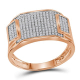 10kt Rose Gold Mens Round Diamond Rectangle Cluster Ring 1/2 Cttw