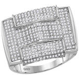 10kt White Gold Mens Round Pave-set Diamond Rectangle Arched Cluster Ring 1 Cttw