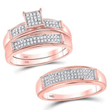 10kt Rose Gold His Hers Round Diamond Square Matching Wedding Set 1/3 Cttw