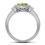 14kt White Gold Womens Round Natural Canary Yellow Diamond Cluster Ring 5/8 Cttw