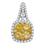 14kt White Gold Womens Round Yellow Diamond Square Frame Cluster Pendant 2 Cttw