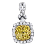 14kt White Gold Womens Round Yellow Diamond Cluster Square Frame Pendant 1 Cttw