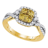 14kt Yellow Gold Womens Round Natural Canary Yellow Diamond Square Cluster Ring 1 Cttw