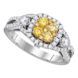 14kt White Gold Round Yellow Diamond Cluster Bridal Wedding Engagement Ring 1 Cttw