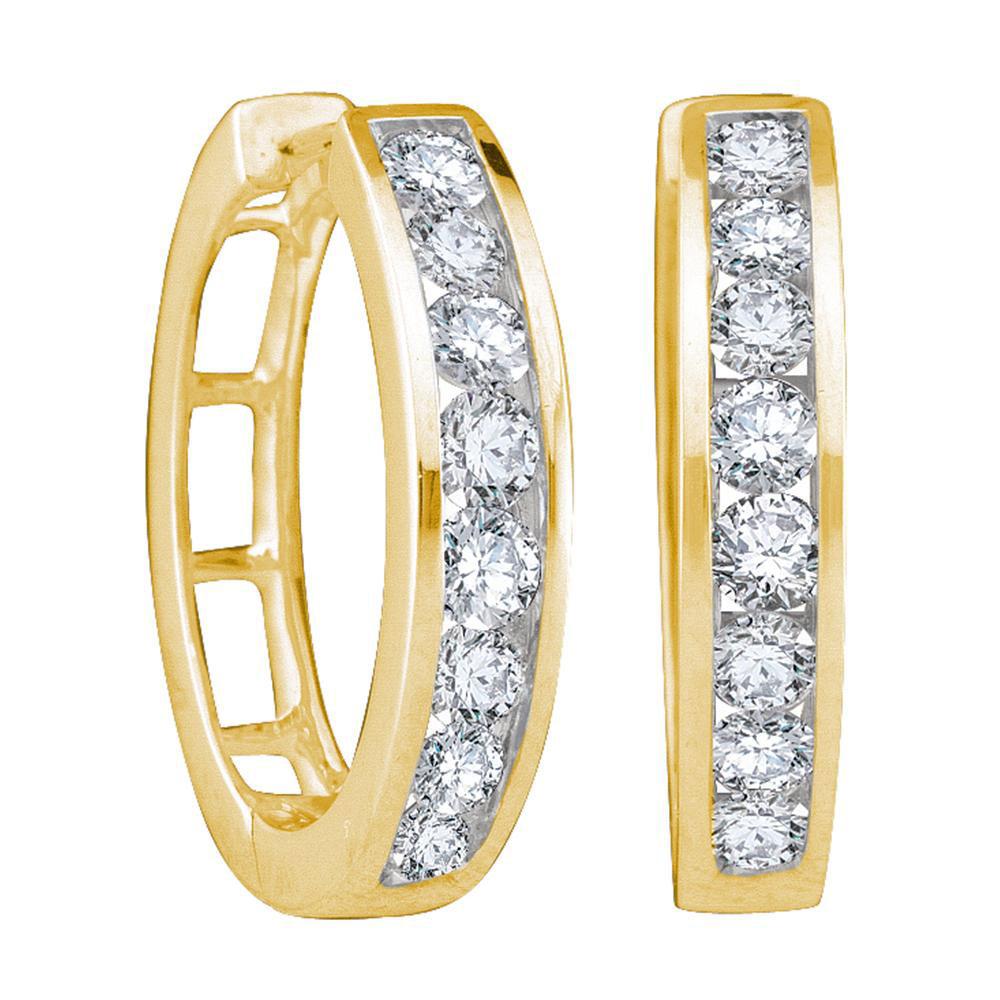 10kt Yellow Gold Womens Round Diamond Timeless Hoop Earrings 1 Cttw