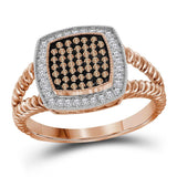 10kt Rose Gold Womens Round Red Color Enhanced Diamond Cluster Ring 1/4 Cttw