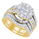 14kt Yellow Gold Princess Round Diamond Bridal Wedding Ring Band Set 2-1/2 Cttw