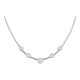 14kt White Gold Womens Round Diamond Cluster Necklace 1 Cttw