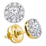 14kt Yellow Gold Womens Princess Diamond Framed Screwback Stud Earrings 1/2 Cttw