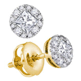 14kt Yellow Gold Womens Princess Diamond Stud Earrings 1/3 Cttw