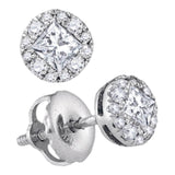 14kt White Gold Womens Princess Diamond Stud Earrings 1/3 Cttw