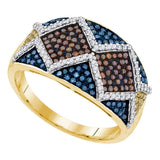 10kt Yellow Gold Womens Round Brown Blue Color Enhanced Diamond Fashion Ring 3/4 Cttw