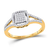 10kt Yellow Gold Womens Round Diamond Square Cluster Split-shank Ring 1/4 Cttw