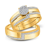 10kt Yellow Gold His Hers Round Diamond Cluster Matching Wedding Set 1/3 Cttw