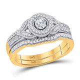 10kt Yellow Gold Diamond Round Bridal Wedding Ring Band Set 3/8 Cttw