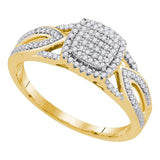 10kt Yellow Gold Womens Round Diamond Square Cluster Ring 1/4 Cttw