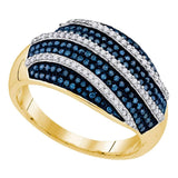 10kt Yellow Gold Womens Round Blue Color Enhanced Pave-set Diamond Striped Band 1/2 Cttw
