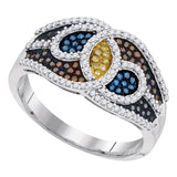 10kt White Gold Womens Round Multicolor Enhanced Diamond Swirl Fashion Ring 1/2 Cttw