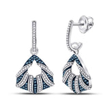 10kt White Gold Womens Round Blue Color Enhanced Diamond Dangle Earrings 1/2 Cttw