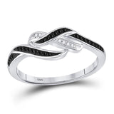 10kt White Gold Womens Round Black Color Enhanced Diamond Woven Band Ring 1/10 Cttw