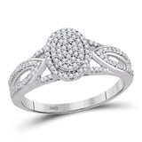 10kt White Gold Womens Round Diamond Oval Cluster Ring 1/4 Cttw
