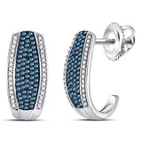 10kt White Gold Womens Round Blue Color Enhanced Diamond Half J Hoop Earrings 1/2 Cttw