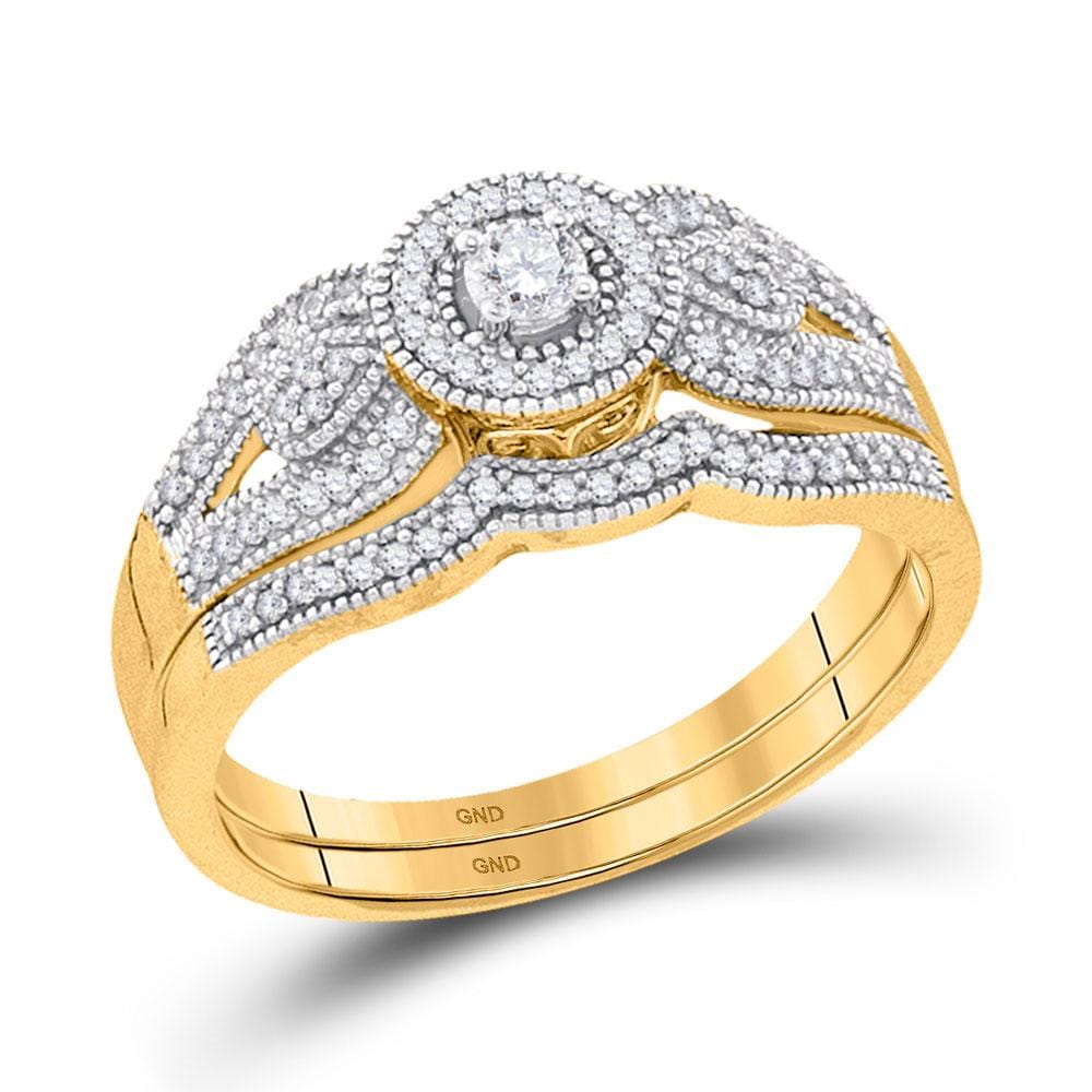 10k Yellow Gold Round Diamond Bridal Wedding Ring Band Set 1/3 Cttw