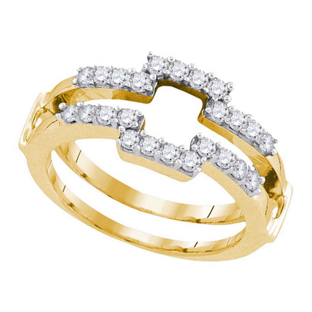 14kt Yellow Gold Womens Round Diamond Square Solitaire Enhancer Wedding Band 1/2 Cttw