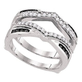 10kt White Gold Womens Round Black Color Enhanced Diamond Wrap Ring Guard Enhancer 1/2 Cttw