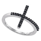 Sterling Silver Womens Round Black Color Enhanced Diamond Cross Religious Ring 1/5 Cttw