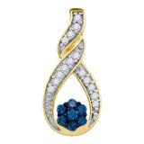 10kt Yellow Gold Womens Round Blue Color Enhanced Diamond Cradled Cluster Pendant 1/4 Cttw