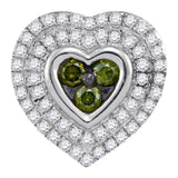 10kt White Gold Womens Round Green Color Enhanced Diamond Heart Cluster Pendant 1/2 Cttw