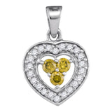 10kt White Gold Womens Round Yellow Color Enhanced Diamond Heart Frame Pendant 1/3 Cttw
