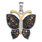 10kt White Gold Womens Round Black Color Enhanced Diamond Butterfly Bug Pendant 1/3 Cttw
