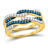 10kt Yellow Gold Womens Round Blue Color Enhanced Diamond Band Ring 1/2 Cttw