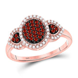 10kt Rose Gold Womens Round Red Color Enhanced Diamond Oval Cluster Ring 1/3 Cttw
