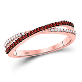 10kt Rose Gold Womens Round Red Color Enhanced Diamond Crossover Band Ring 1/6 Cttw