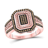 10kt Rose Gold Womens Round Red Color Enhanced Diamond Octagon Cluster Ring 1/3 Cttw