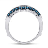 14kt White Gold Womens Round Blue Color Enhanced Diamond Wrap Enhancer Wedding Band 1/3 Cttw
