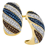 10kt Yellow Gold Womens Round Black Blue Brown Color Enhanced Diamond Half Hoop Stripe Earrings 1/2 Cttw
