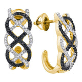 10kt Yellow Gold Womens Round Black Color Enhanced Diamond Hoop Earrings 1/2 Cttw