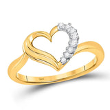 10kt Yellow Gold Womens Round Diamond Heart Ring 1/20 Cttw