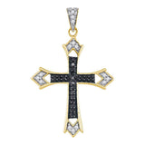 10kt Yellow Gold Womens Round Black Color Enhanced Diamond Flared Cross Pendant 1/5 Cttw