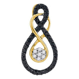 10kt Yellow Gold Womens Round Black Color Enhanced Diamond Double Infinity Cluster Pendant 1/4 Cttw