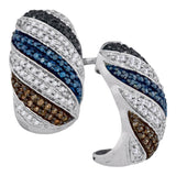 10kt White Gold Womens Round Black Blue Brown Color Enhanced Diamond Half Hoop Earrings 1/2 Cttw