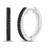 10kt White Gold Womens Round Black Color Enhanced Diamond Hoop Earrings 1/10 Cttw
